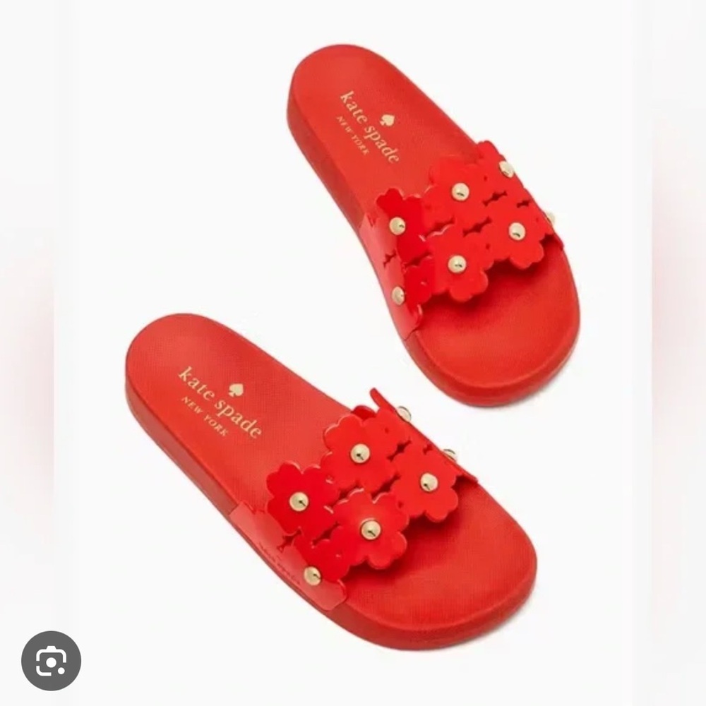 Kate Spade Vibrant Red Floral Slides